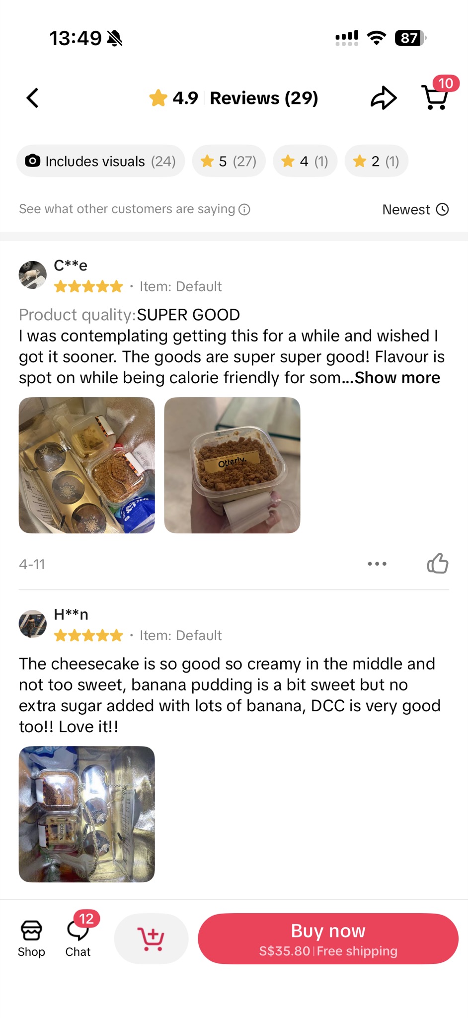 Customer photo: Dessert selection